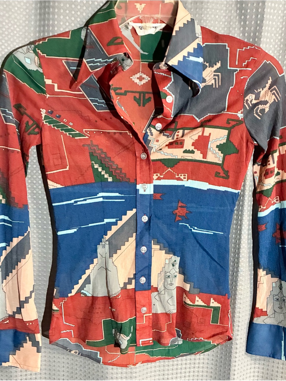 True Vintage 1970s Wayne Rogers Button Shirt S Dagger Collar Disco Groovy RARE